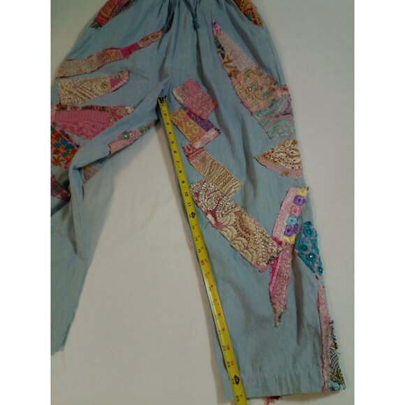 Momo New York Womens Boho Patchwork Jogger Pants Elastic Waist Pockets Size L - Picture 8 of 16